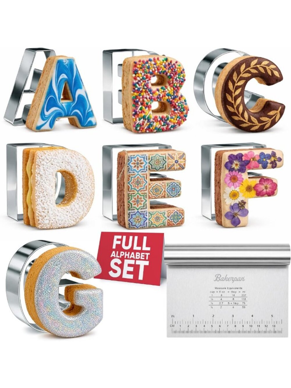 Large Stainless Steel Alphabet Cookie Cutter Set - 26 Pieces, 3.5 Inch Baking